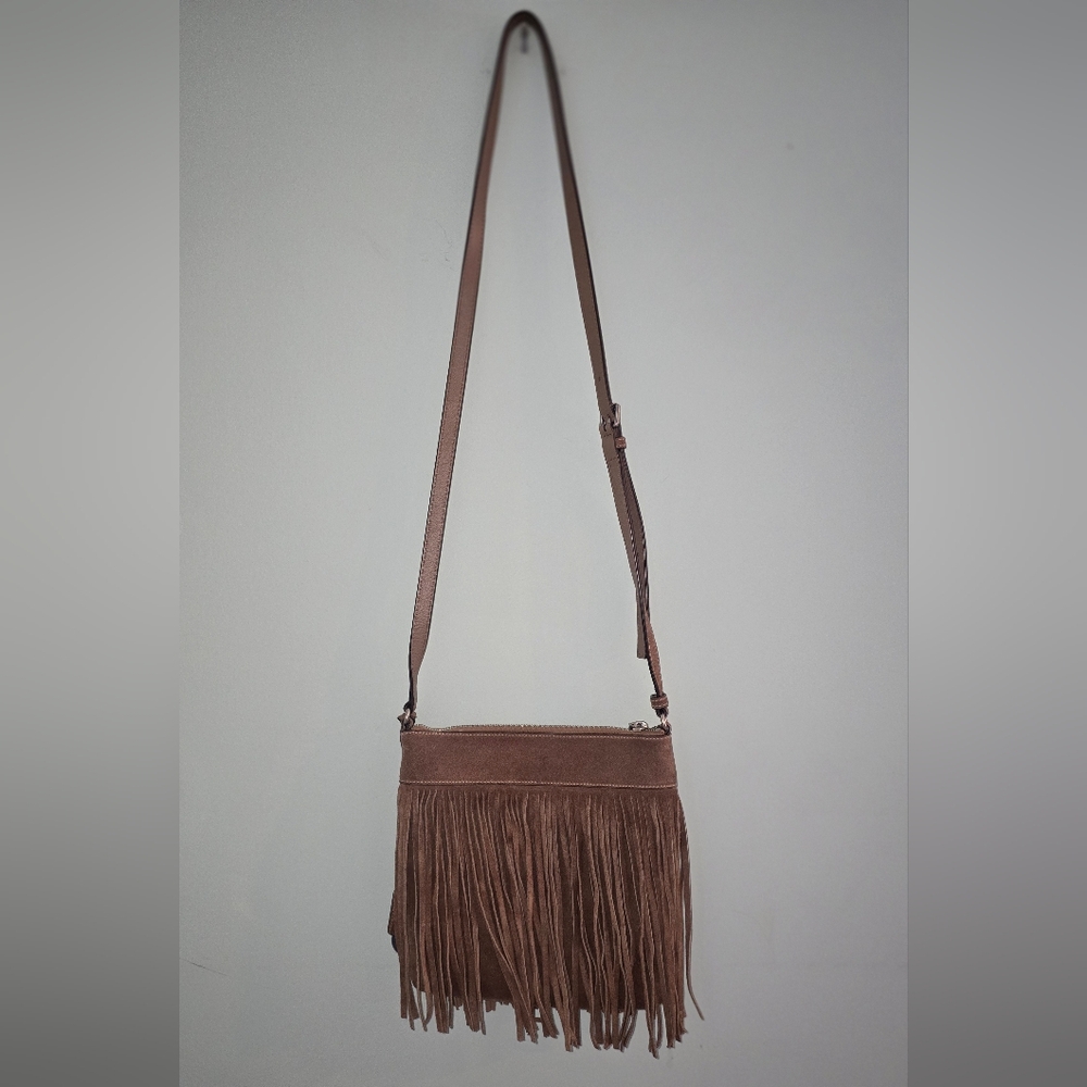 Michael Kors Billy Dark Dune Soft Brown Suede Fringe Shoulder Crossbody Bag - Picture 5 of 8